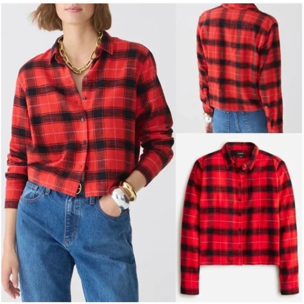 J. Crew Garçon Cropped Red Plaid Button-Up Shirt 00